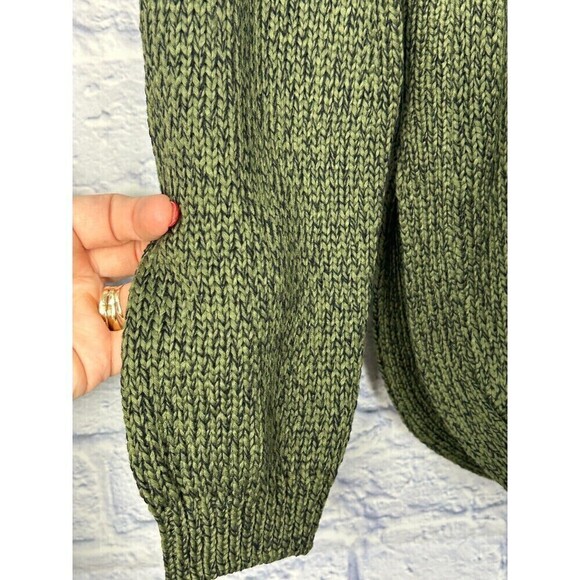 Cupcake Womens Size M Army Green Sweater V Neck Elbow Patch Side Slits Cozy T4 - Picture 7 of 12